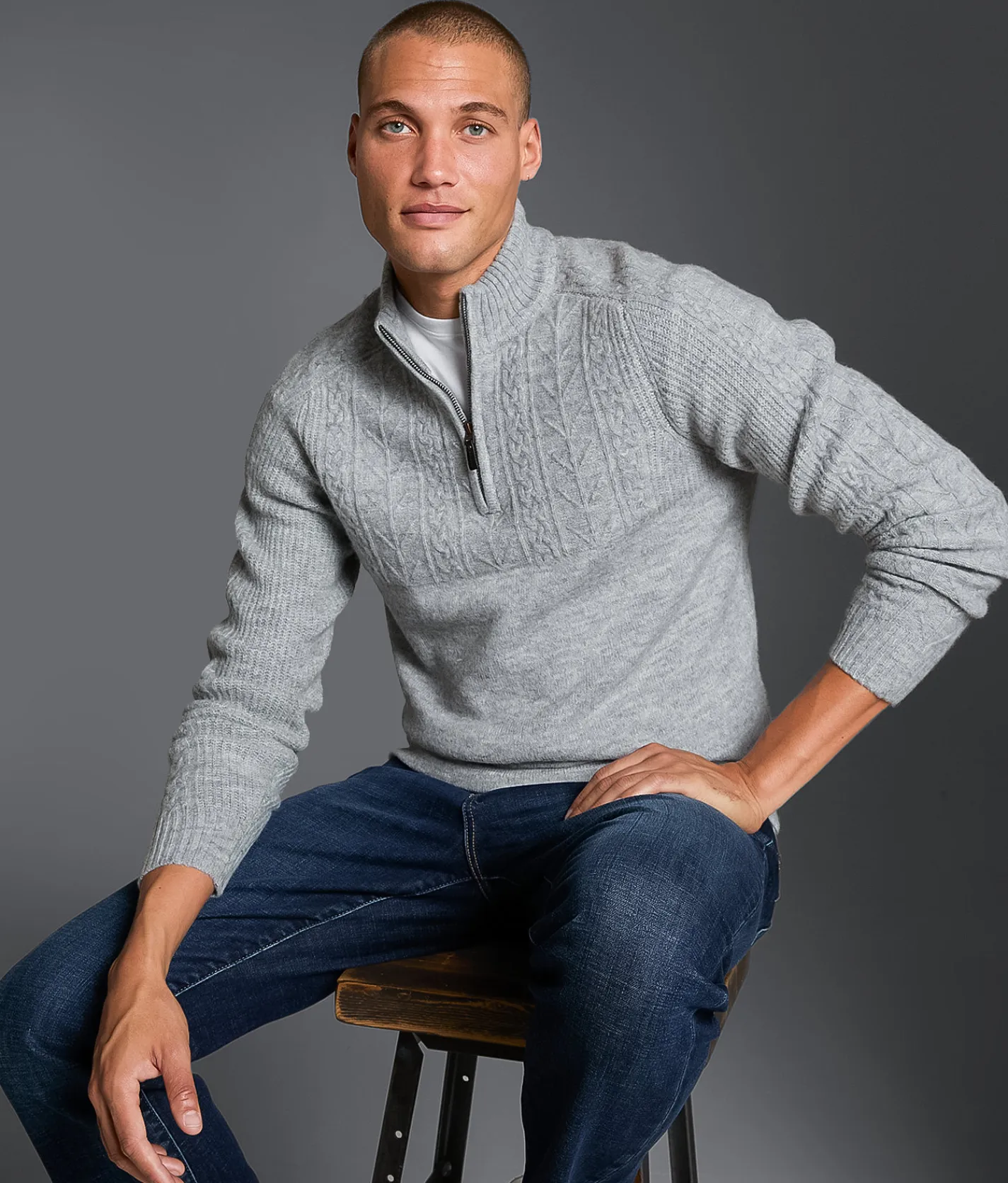 Tops | Outpost Makers Cable Knit Quarter Zip Sweater Ice Heather