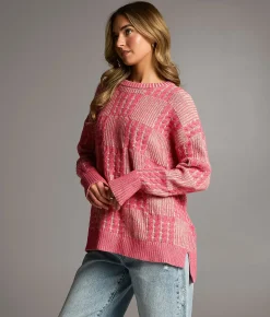 BKE Cable Knit Sweater Geranium Cream New