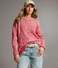 BKE Cable Knit Sweater Geranium Cream New