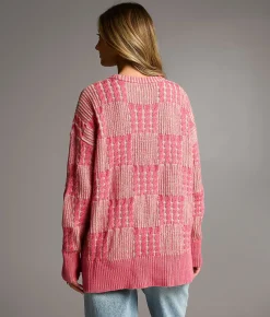 BKE Cable Knit Sweater Geranium Cream New