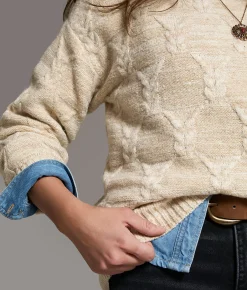 BKE Cable Knit Sweater Cream Marl Discount