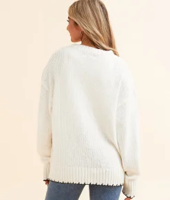 BKE Cable Knit Sweater White Black Outlet