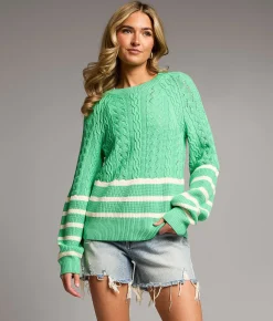 Tops | BKE Cable Striped Sweater Green