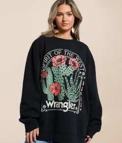 Wrangler® Cactus Flowers Oversized Pullover Black Sale