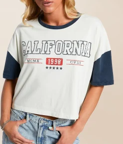 Tops | FITZ + EDDI California Color Block Cropped T-Shirt Cream