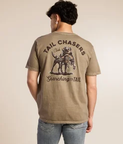 Tops|Graphic T-Shirts | Tail Chasers Club Camo Dog T-Shirt Aluminium Pigment Dye