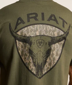 Tops|Graphic T-Shirts | Ariat Camo Longhorn Shield T-Shirt Surplus Green