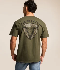 Tops|Graphic T-Shirts | Ariat Camo Longhorn Shield T-Shirt Surplus Green