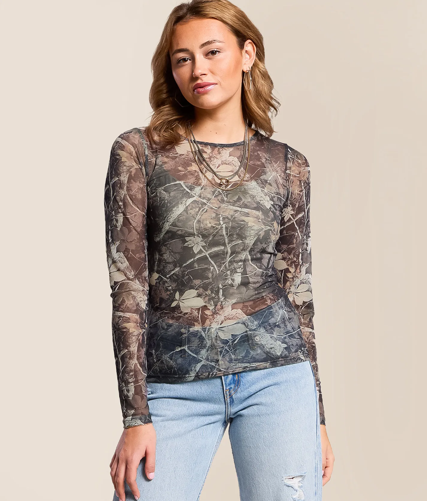 Gilded Intent Camo Mesh Top Tonal Camo