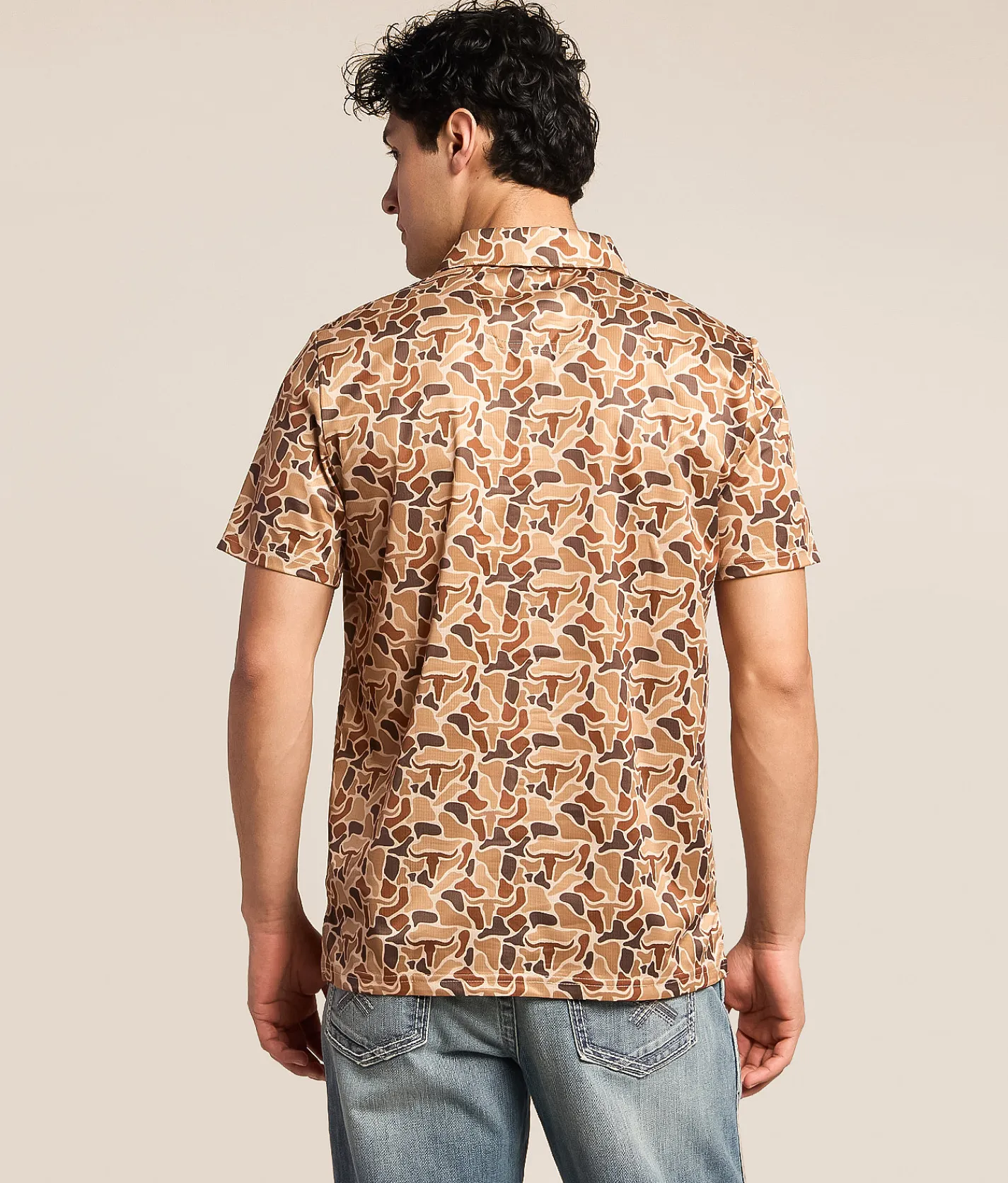 Tops | Hooey x Rock & Roll Denim Camo Performance Polo Camel
