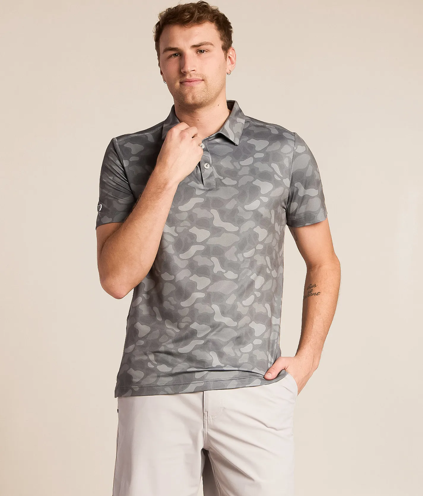 Tops | BURLEBO Camo Performance Polo Stone Camo