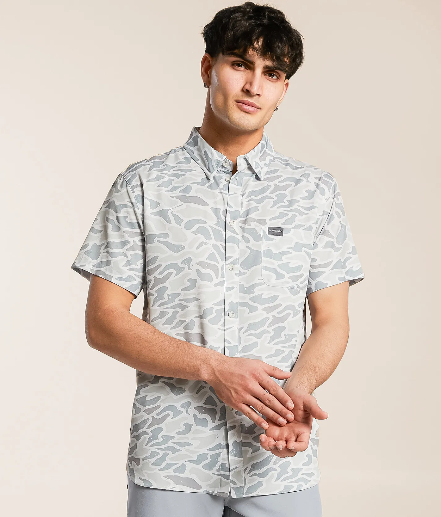 Tops | BURLEBO Camo Performance Stretch Shirt White