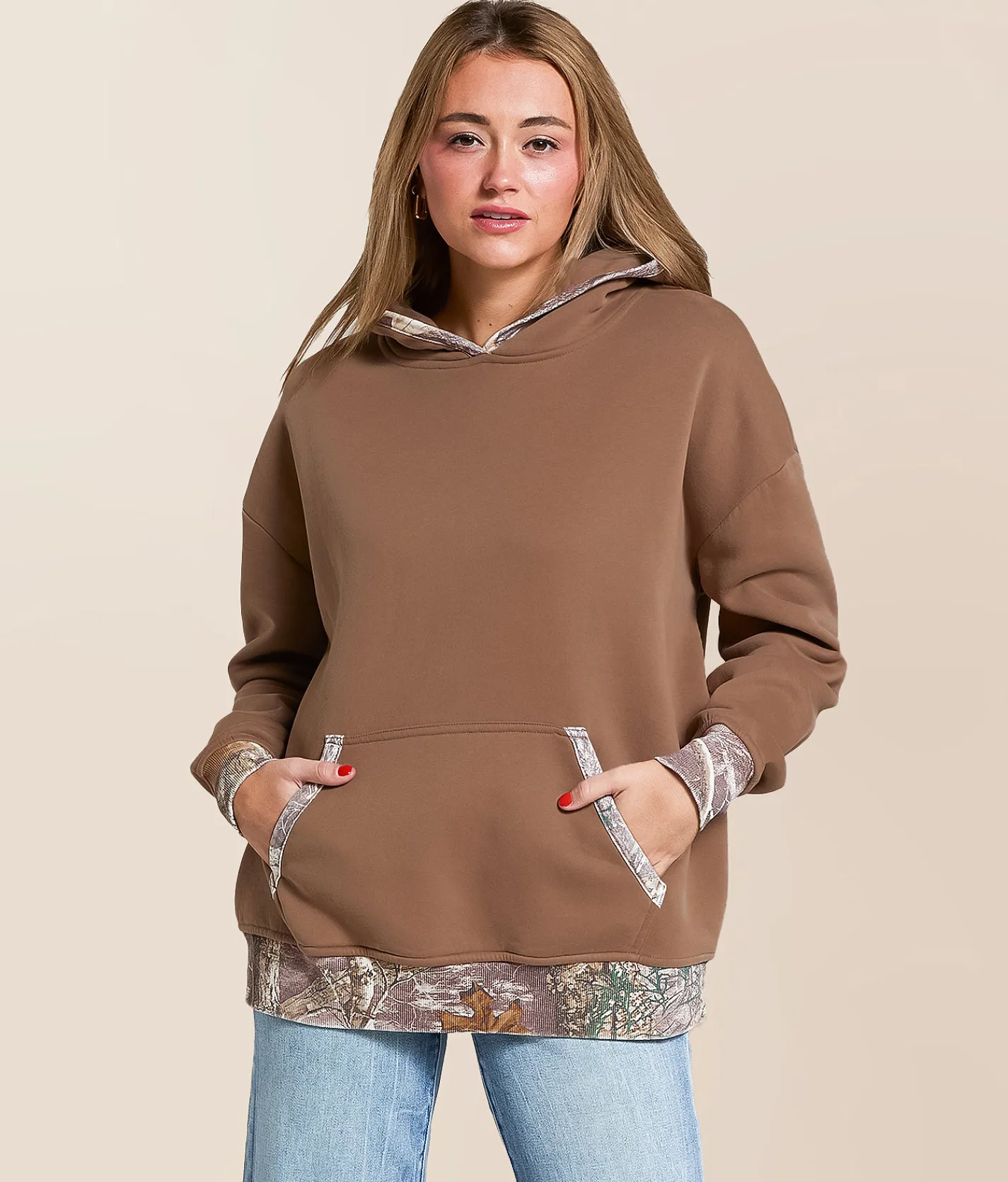 Tops | Gilded Intent Camo Trim Hooded Sweatshirt Washed Brown
