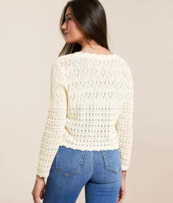 Z Supply Cardi Crochet Cropped Cardigan Sweater Sea Salt Outlet