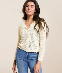 Z Supply Cardi Crochet Cropped Cardigan Sweater Sea Salt Outlet