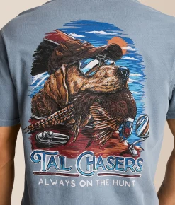 Tops|Graphic T-Shirts | Tail Chasers Club Car Dog T-Shirt Blue Jean Pigment Dye
