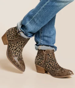Very G Carly Leopard Floral Ankle Boot Tan Leopard New