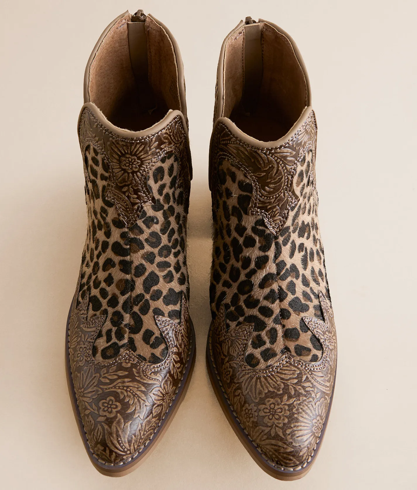 Very G Carly Leopard Floral Ankle Boot Tan Leopard New