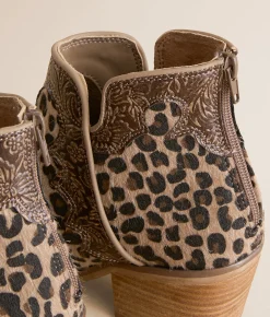 Very G Carly Leopard Floral Ankle Boot Tan Leopard New