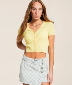 Free People Cassie Cropped Cardigan Sweater Sunshine Clearance