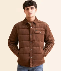 Brixton Cass Puffer Jacket Pinecone Brown Cord Outlet