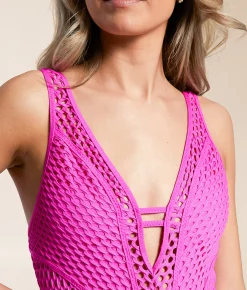 Becca Castaway Plunging Swimsuit Azalea Online