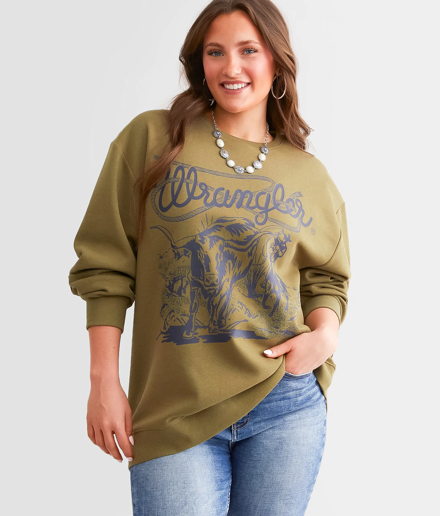 Wrangler® Cattle Rope Oversized Pullover Burnt Olive Discount
