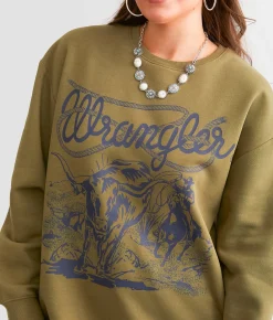 Wrangler® Cattle Rope Oversized Pullover Burnt Olive Discount