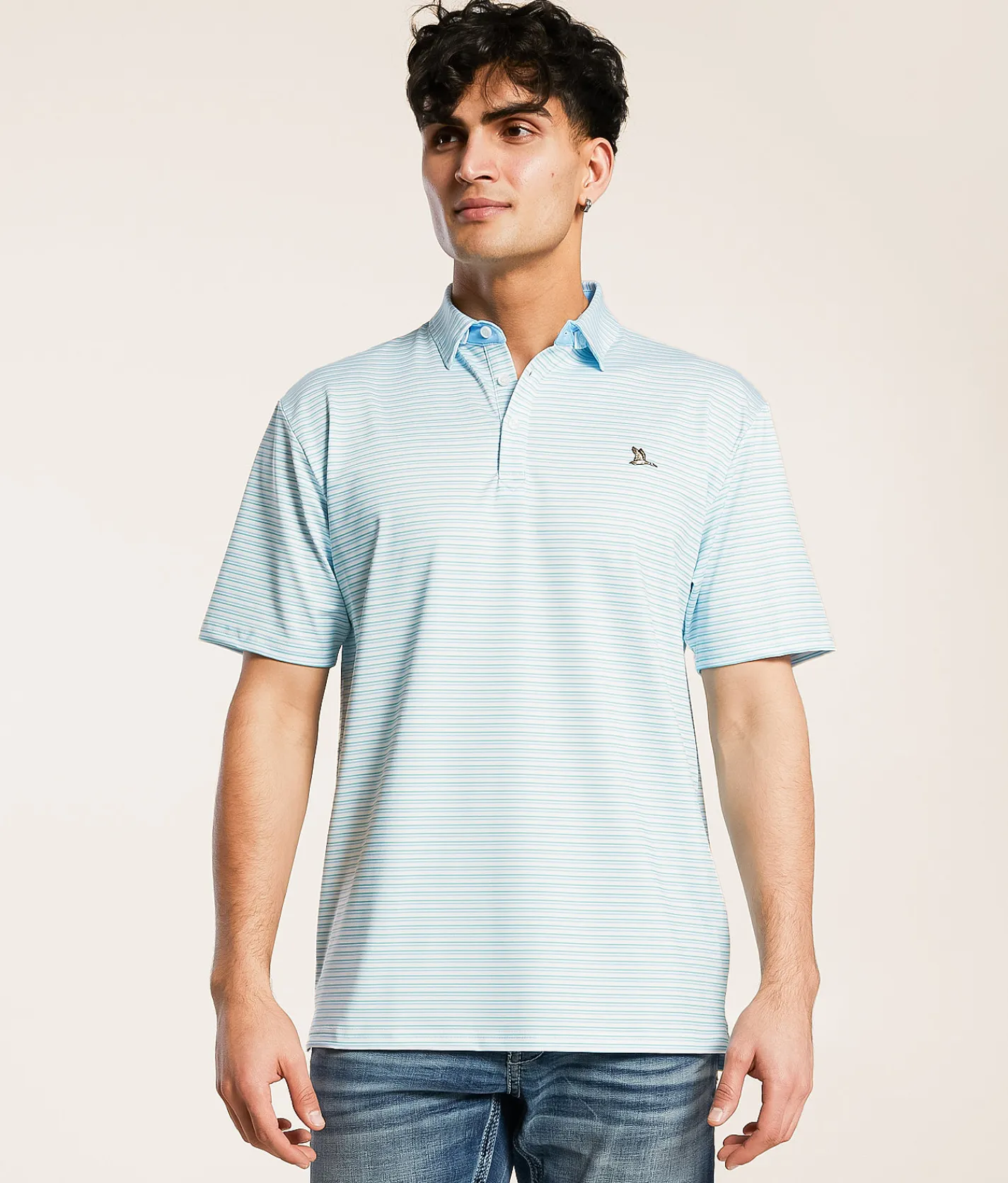 Roost Waterfowl Cayuga Performance Polo Blue Green Clearance