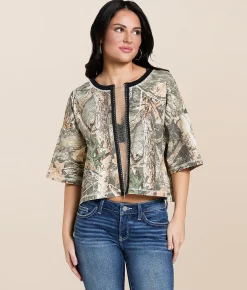 Tops | Gilded Intent Chain Camo Cropped T-Shirt Camo Print