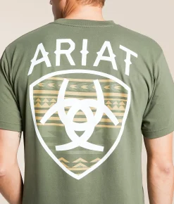 Tops|Graphic T-Shirts | Ariat Charging Bison Shield T-Shirt Surplus Green
