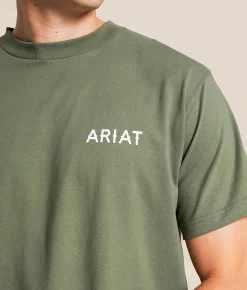 Tops|Graphic T-Shirts | Ariat Charging Bison Shield T-Shirt Surplus Green