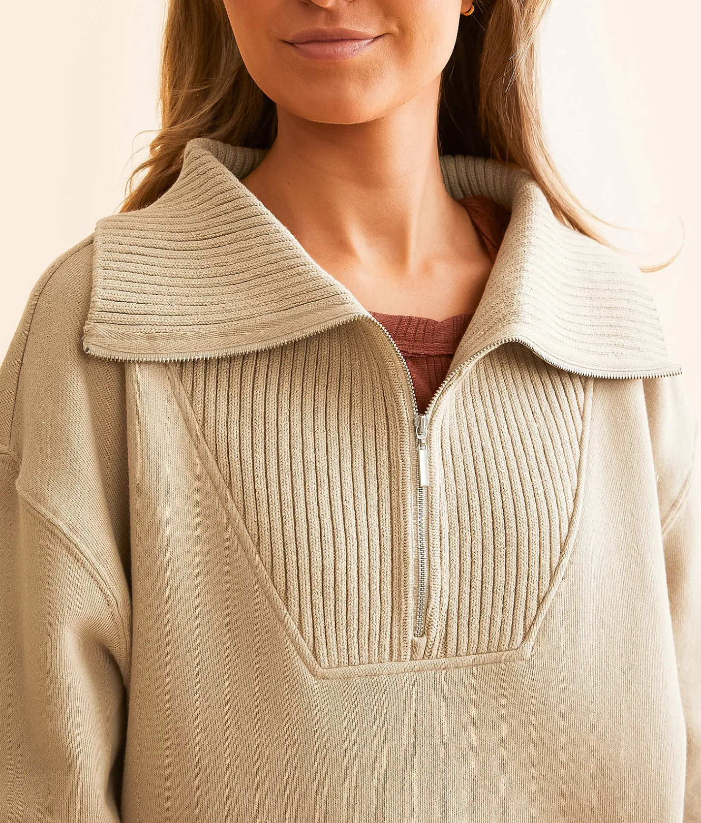 White Crow Charlie Quarter Zip Pullover Putty Clearance