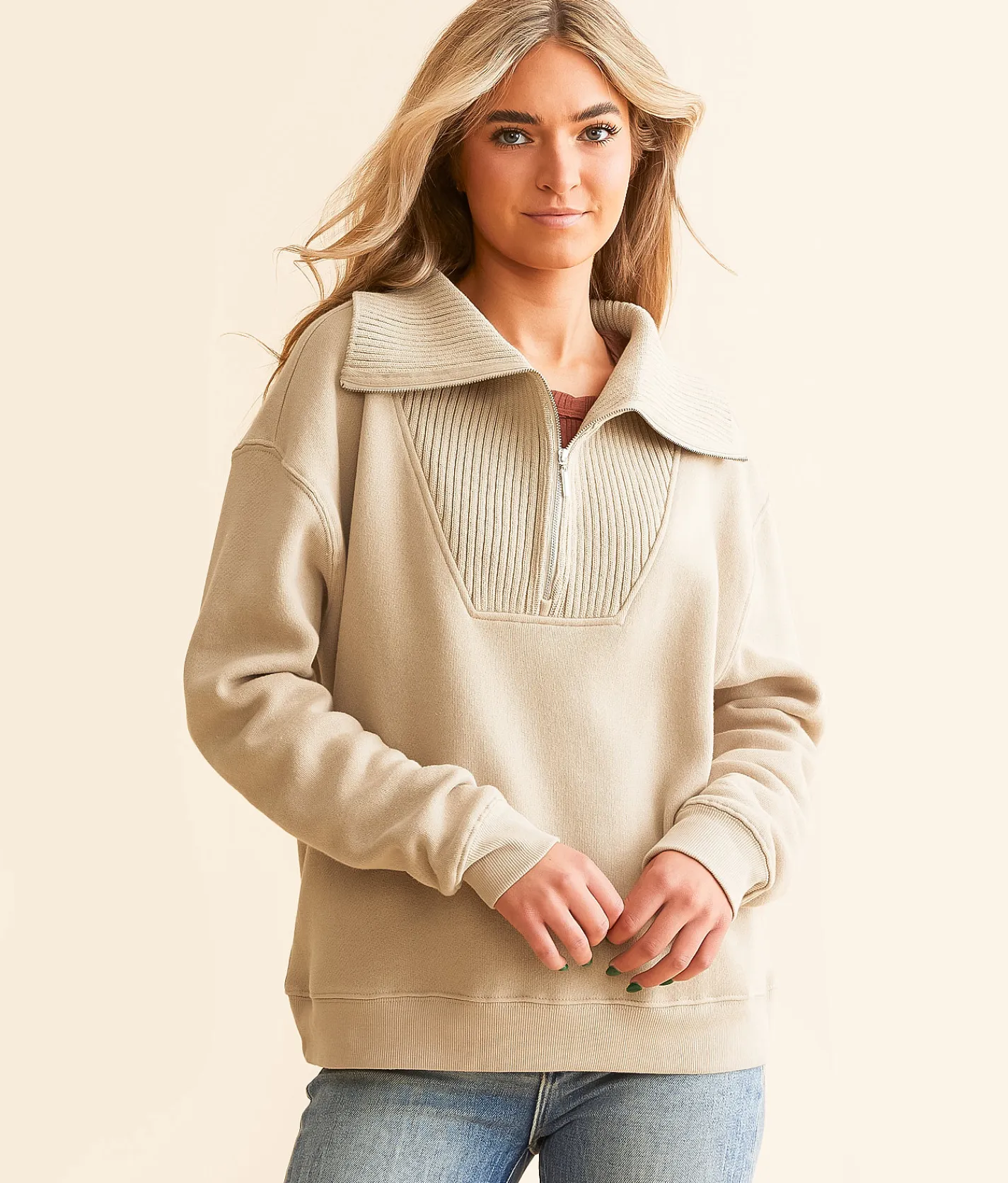 White Crow Charlie Quarter Zip Pullover Putty Clearance