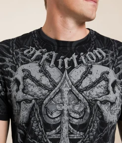 Tops|Graphic T-Shirts | Affliction Charred Martyr T-Shirt Black Lava Wash