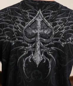 Tops|Graphic T-Shirts | Affliction Charred Martyr T-Shirt Black Lava Wash