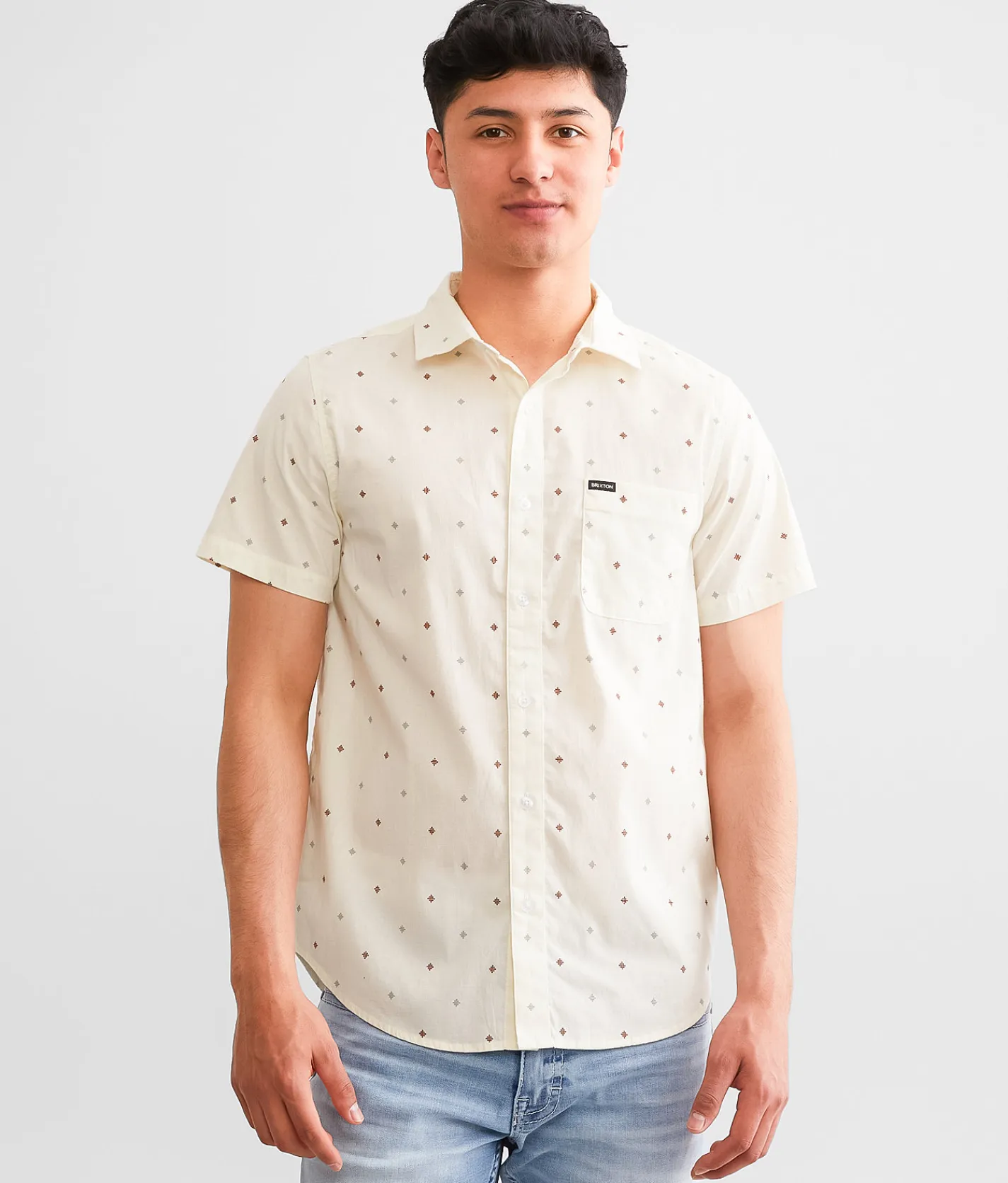 Tops | Brixton Charter Stretch Shirt Off White Micro Floral