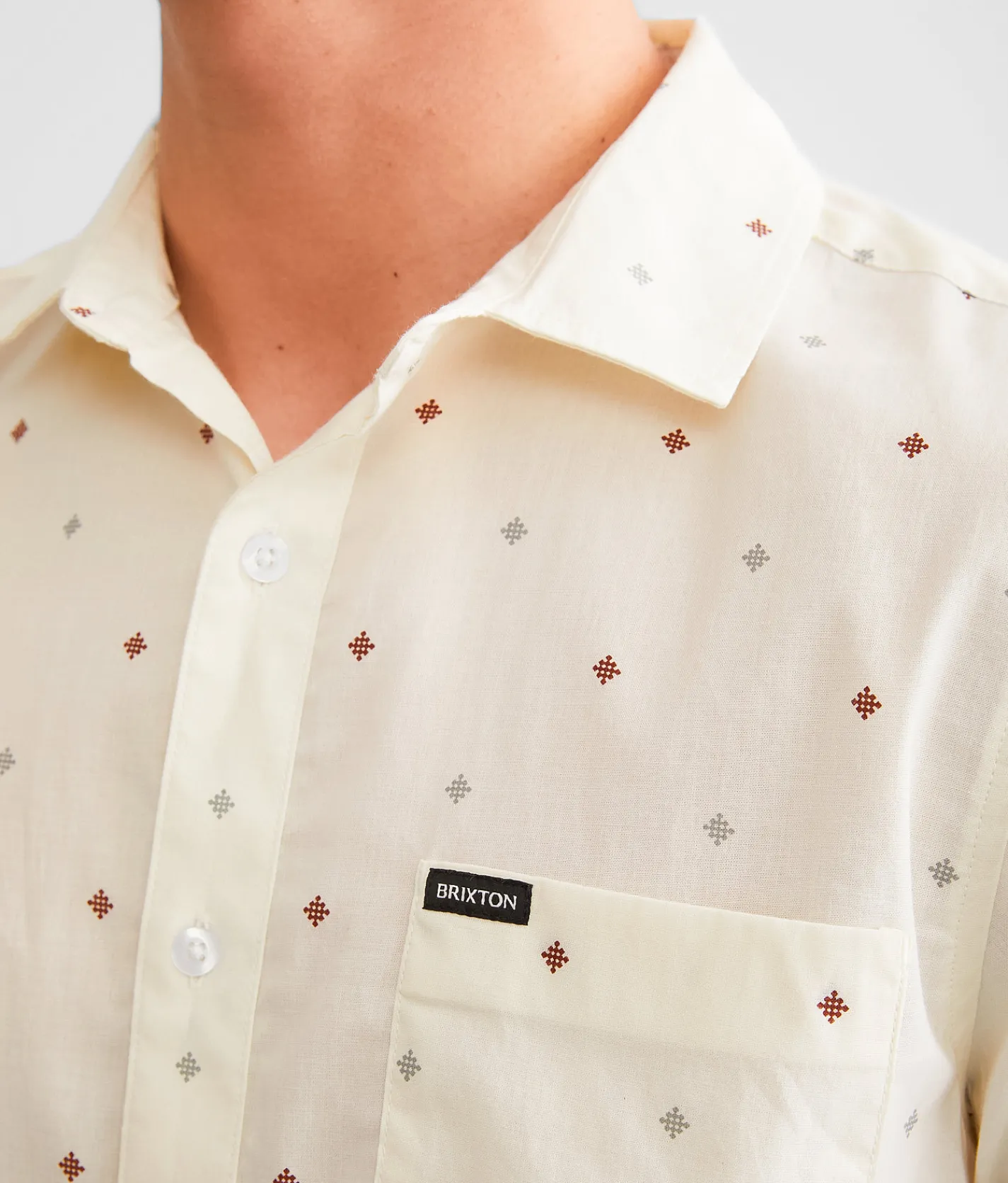 Tops | Brixton Charter Stretch Shirt Off White Micro Floral