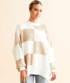 Tops | Free People Checker Easy Street Tunic Sweater Blueprint Combo