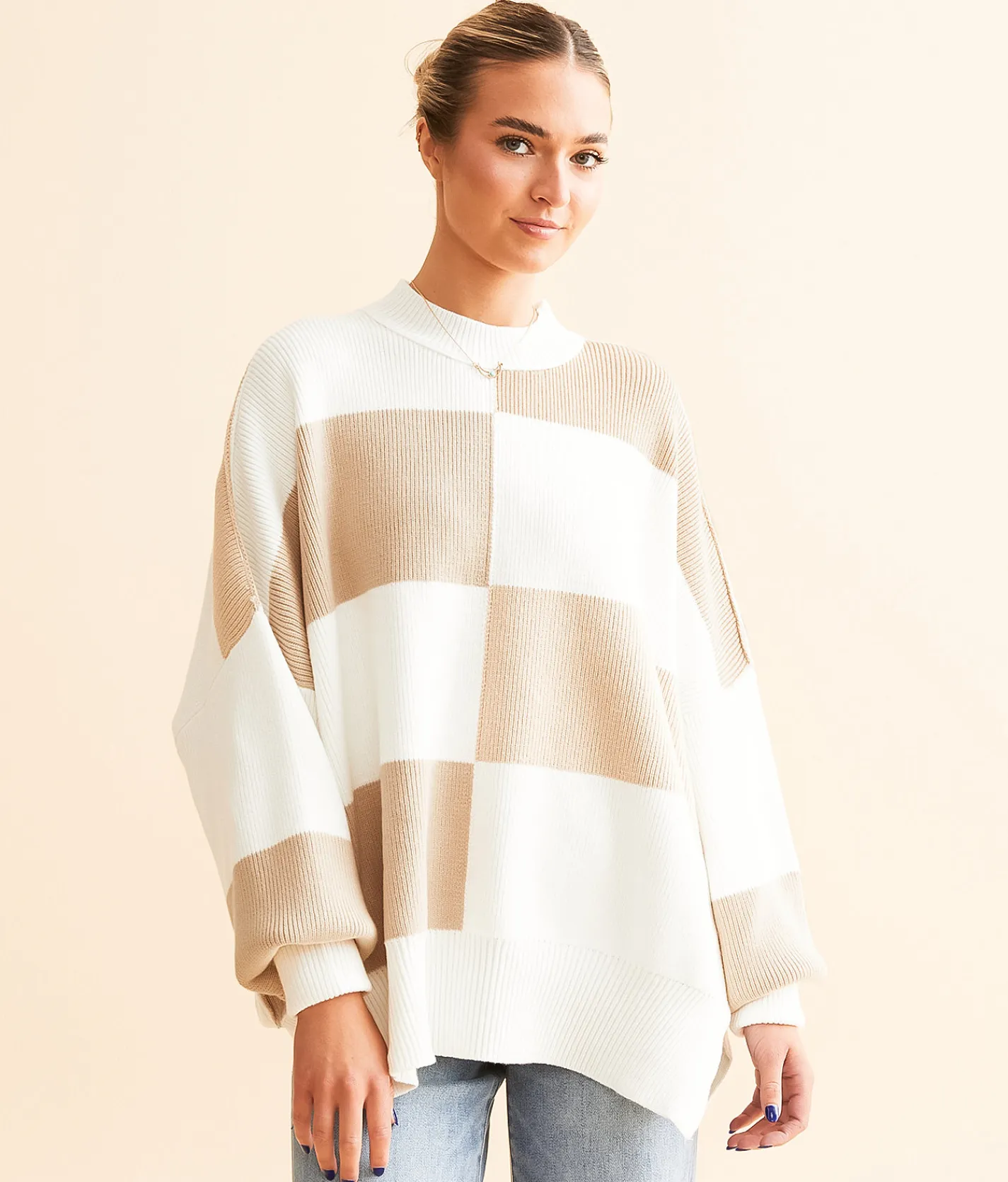 Tops | Free People Checker Easy Street Tunic Sweater Blueprint Combo