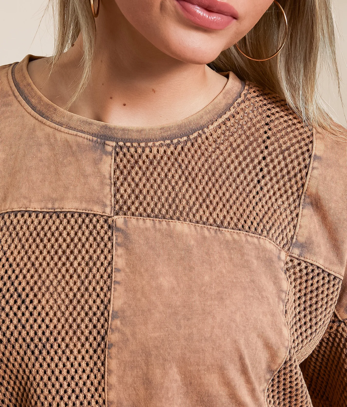 Tops | Gilded Intent Checkered Boxy Cropped T-Shirt Washed Brown