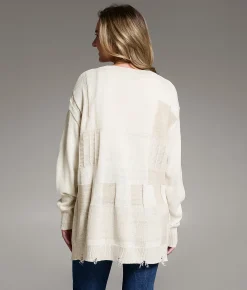 BKE Checkered Cardigan Sweater Beige Marl New