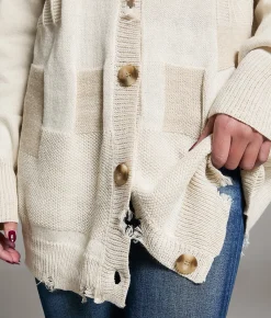 BKE Checkered Cardigan Sweater Beige Marl New