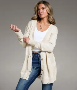 BKE Checkered Cardigan Sweater Beige Marl New