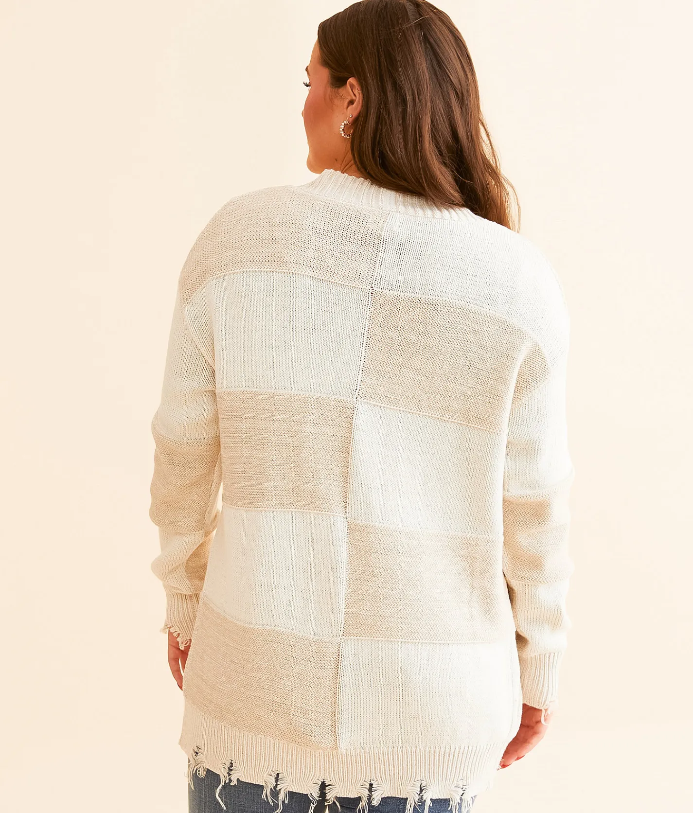 BKE Checkered Cardigan Sweater Olive Sale