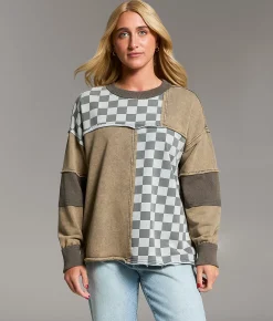 BKE Checkered Color Block Oversized Pullover Assorted Online