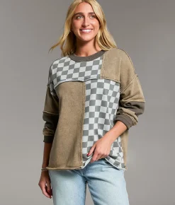 BKE Checkered Color Block Oversized Pullover Assorted Online