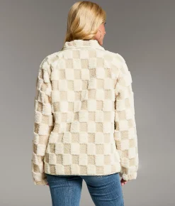 BKE Checkered Sherpa Jacket Checkered Taupe Outlet