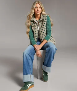 BKE Checkered Sherpa Vest Olive Taupe Outlet