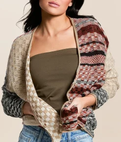 Tops | Gilded Intent Checkered Stitch Cardigan Sweater Multi